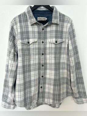 Outerknown Gray and White Plaid Casual Button-Down Shirt